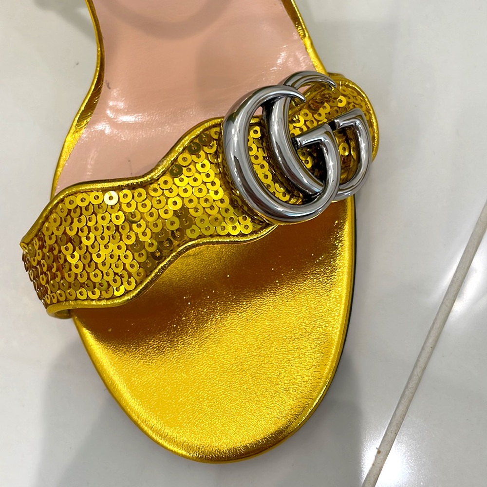 Gucci Gold Sequined Marmont Heel - Picture 5 of 10